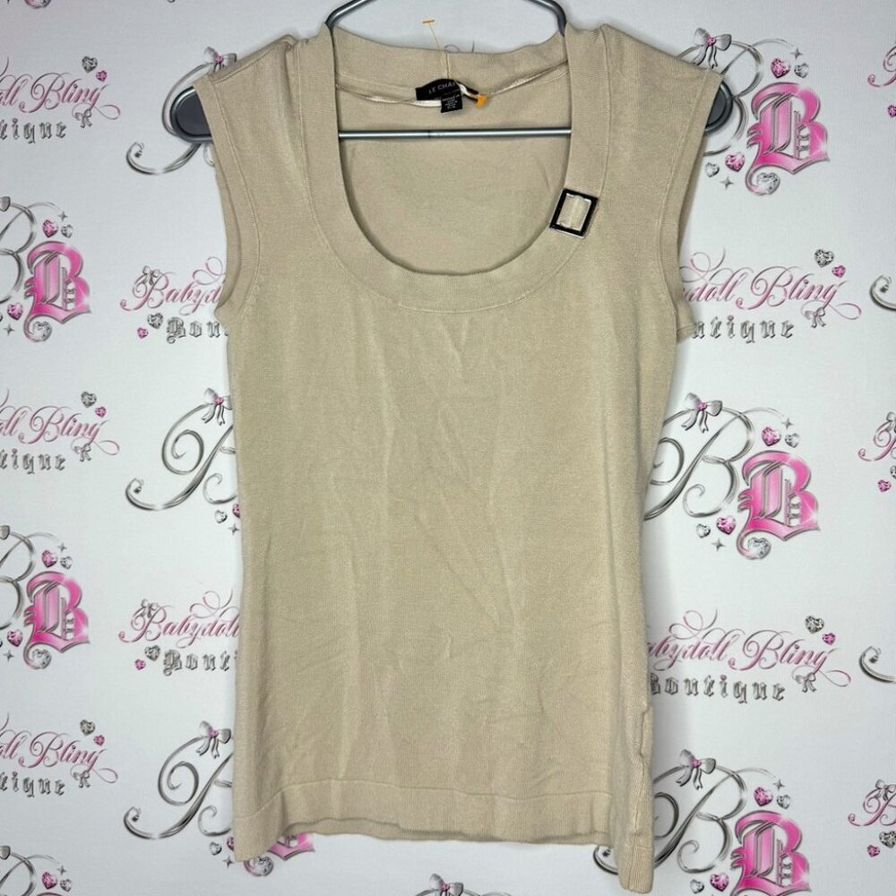 Le château tank top buckle strap silver detail scoop neck casual basics tan